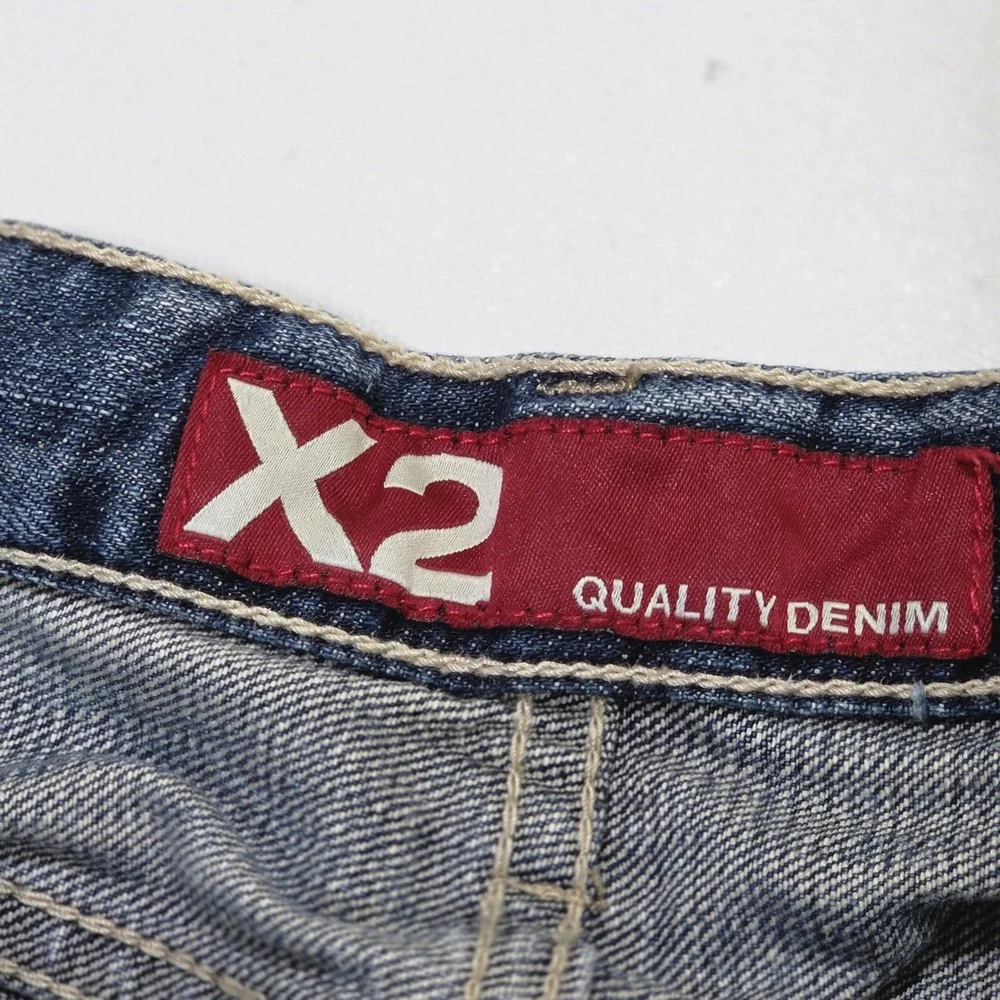 X2 Quality Denim Jeans Mens 33x30 Blue Straight Leg Dark Wash Casual Skater Y2K